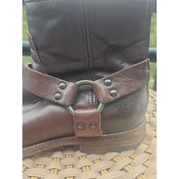 Frye Phillip Harness Short Brown Leather Motorcycle Rear Zip Boots Women's 5.5 B - Picture 5 of 14